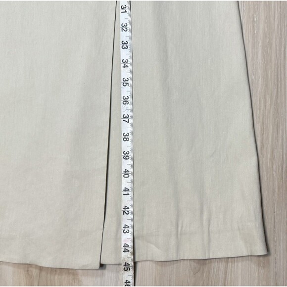 Lafayette 148 Leather Combo Wrap Dress A-Line w Buckle Beige Linen-Blend size 10 - Picture 15 of 16